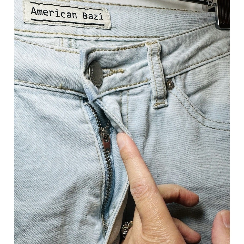 American Bazi Crop Flare Hippie‎ Retro Blue Jeans Raw Hem Women's SMALL - Picture 4 of 11